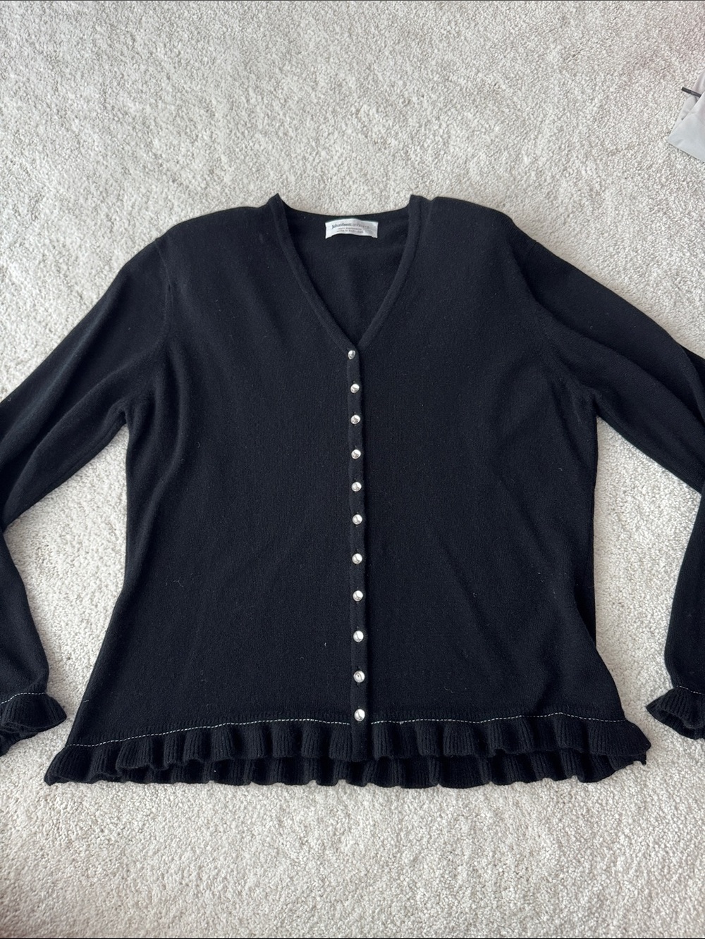 Johnstons of Elgin Black V-Neck Cashmere cardigan with Glass Buttons
